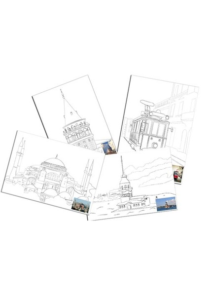 Art Desenli Tual 35X50 Cm Boyasız - 4 Lü Set ( Taksim Treni, Ayasofya, Galata, Kız Kulesi)