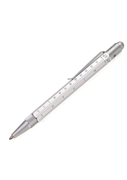 Pıp22/Sı Construction Mini Tükenmez Kalem - Silver cm Ve İnç Cinsinden 2 Ayrı Cetvel, Touch Tepe