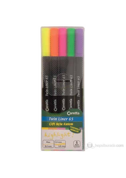 Twin Liner Kalem Fosforlu Karışık Kalem 5'Li Pvc Ambalaj Ct-65/5F.Pp