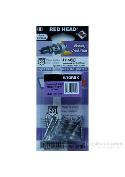 Çok Amaçlı Vidalı Metalik Alçıpan Dübeli / 4,5X35 Mm Vida - 4 Adet