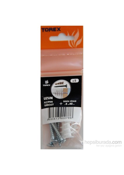 Alçıpan Turbolet Uzun + 5X40 Sunta Vidası 5'Er Adet