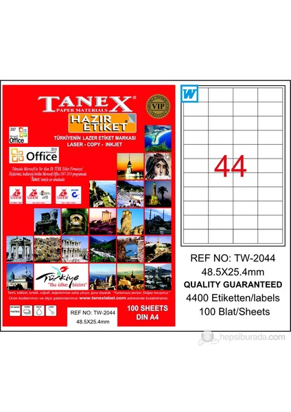 TW-2044 48,5x25,4 mm Laser Etiket 100 Ad.