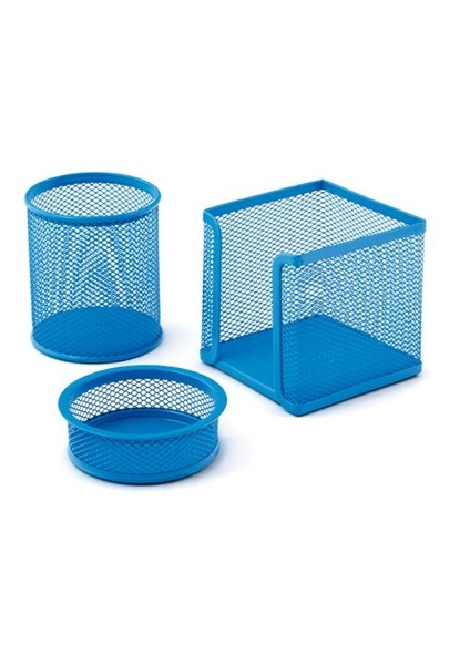 Perfore Üçlü Set Kalemlik, Ataşlık, Küp Blok Bebe Mavi 505