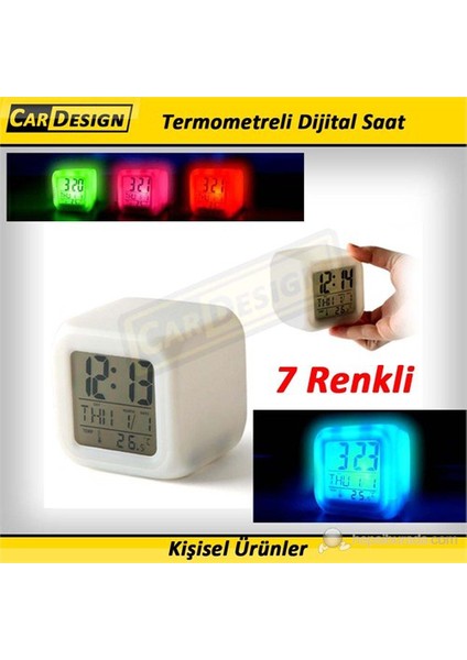 CRD 7 Renk Değiştiren Dijital Saat Termometre ve Alarmlı