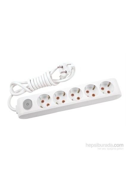 Multi-Let Beşli Priz Anahtarlı Topraklı Kablolu Çocuk Korumalı 1 Metre-Beyaz