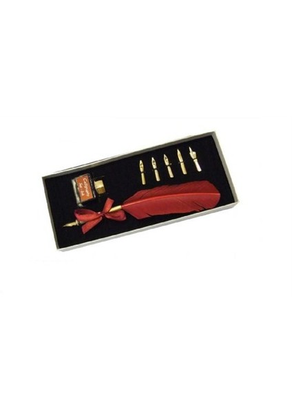 Calligraphy Pen Set Kırmızı Renkli Kuş Tüyü Set Cs-0210