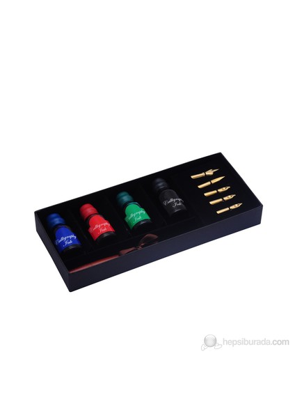 Calligraphy Pen Set 4 Renk Mürekkep Ahşap Kalem Cs-1509