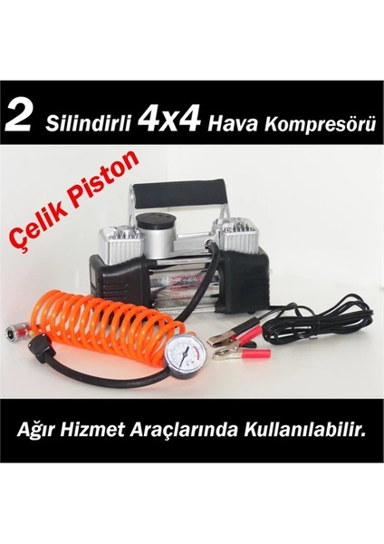 2 Silindirli Çift Piston 4X4 Hava Kompresörü Jumbo Model + TAŞIMA ÇANTALI  (11615)