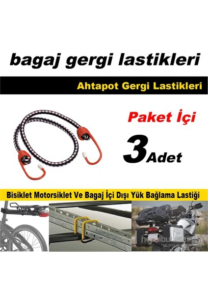 Kancalı Çok Amaçlı Bagaj Yük Bağlama Lastiği 3 Adet 41182