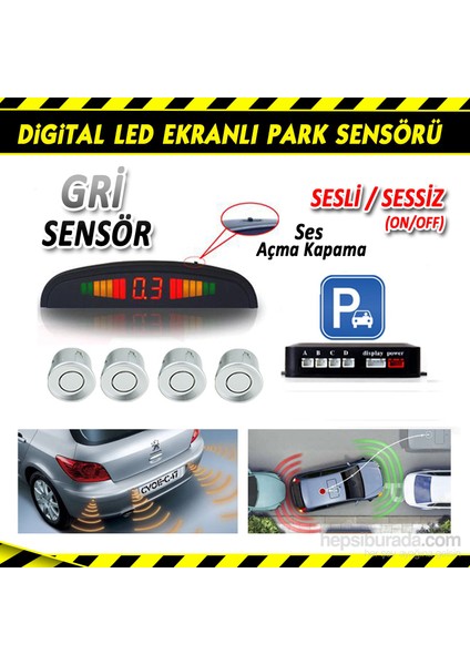 GRİ Ultra Led Ekranlı Sesli Park Sensörü 3466a