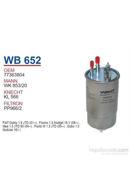 FIAT DOBLO 1.9 JTD-FiORiNO JTD-PUNTO 1.3 JTD Mazot Filtresi OEM NO: 77363804