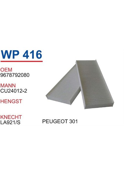 Peugeot 301 Klima Polen Filtresi Oem No:9678792080