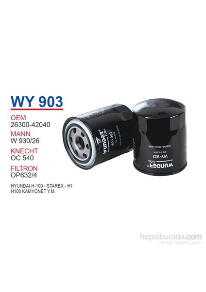 HYUNDAI H100 - STAREX - H1 Yağ Filtresi OEMNO:26300-42040