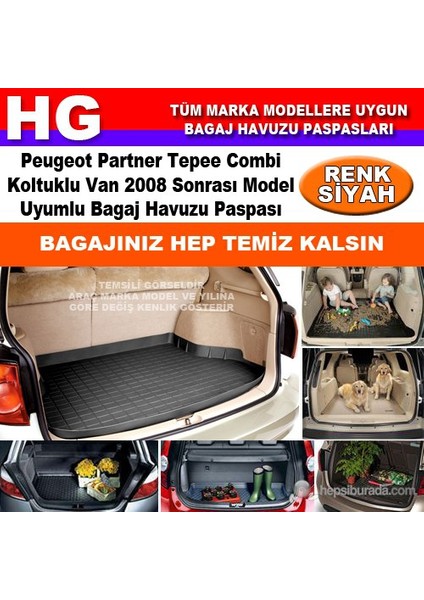 Peugeot Partner Tepee 2008 Sonrası Siyah Bagaj Havuzu Paspası 38986