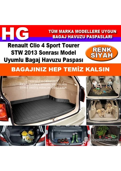 Renault Clio 4 Sport Tourer 2013 Sonrası Siyah Bagaj Havuzu Paspası 39009