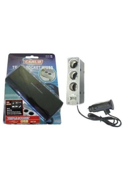 Çakmak Soketi 12 Volt 3Lü+Usb Çıkışlı Siyah BR1702001