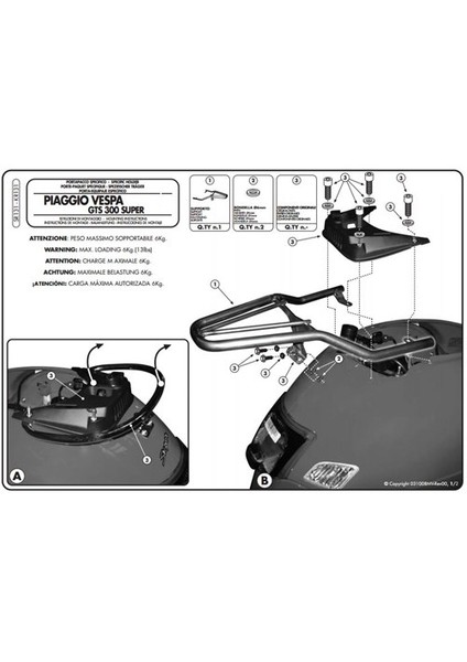 Gıvı Sr131 Pıaggıo Vespa Gts 125-300 Super (08-15) Arka Çanta Tasıyıcı fiyatları