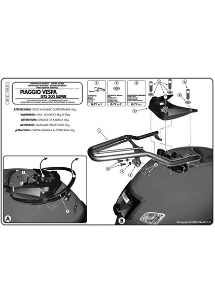 Gıvı Sr131 Pıaggıo Vespa Gts 125-300 Super (08-15) Arka Çanta Tasıyıcı modelleri