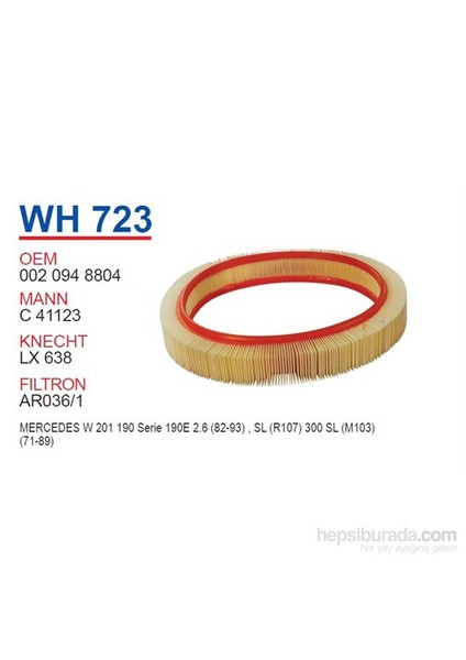 MERCEDES 201 KASA 190 E 2.6 (86-93) - 107 KASA 300 SL Hava Filtresi OEM NO:20948804