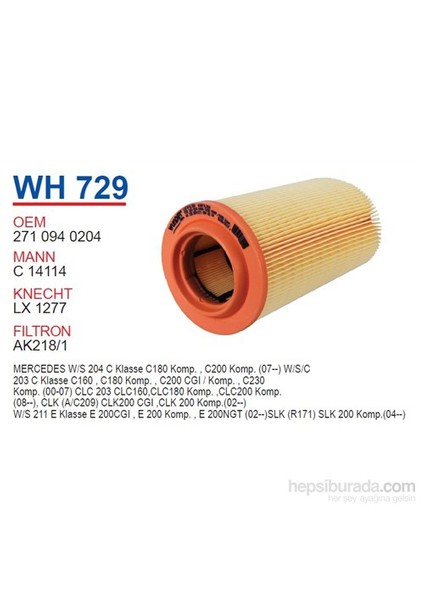 MERCEDES 201 - 203 KASA C200 KOMP. - E200 KOMP. Hava Filtresi OEM NO:2710940204