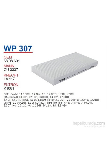 OPEL VECTRA C Polen Filtresi OEM NO: 6808601