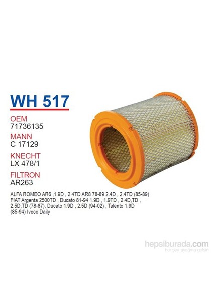 FIAT DUCATO (KISA) Hava Filtresi OEM NO: 71736135