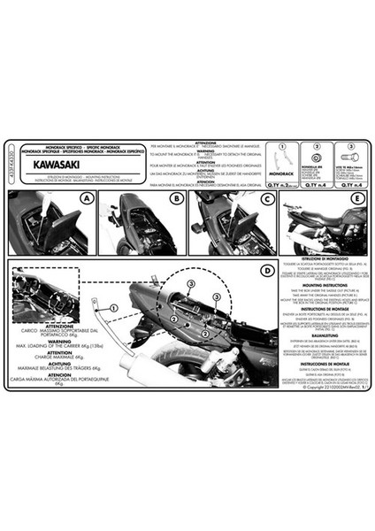 Gıvı 433F Kawasakı Zrx 1200 R-S (01-02) Zrx 1100 S (97-01) Arka Çanta Tasıyıcı