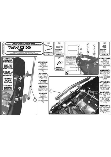Gıvı 348Fz Yamaha Fzs 1000 Fazer (01-05) Arka Çanta Tasıyıcı modelleri