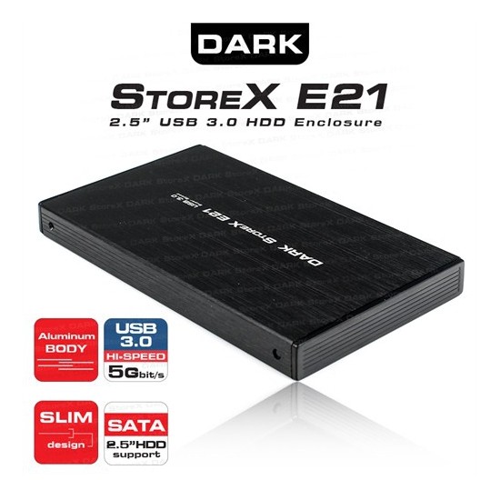 Dark 2,5” StoreX E21 USB 3.0 Yüksek Hızlı Alüminyum Sata Hard Disk Kutu+Deri Taşıma Kılıfı Hediye(DK-AC-DSE21U3)