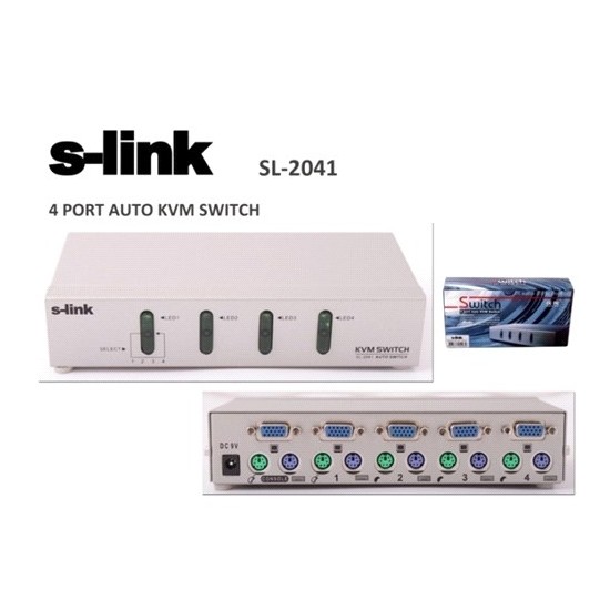 S-Link Sl-2041 4 Portlu Ps2 1.8M M/M Kablolu Otomatik Kvm Switch
