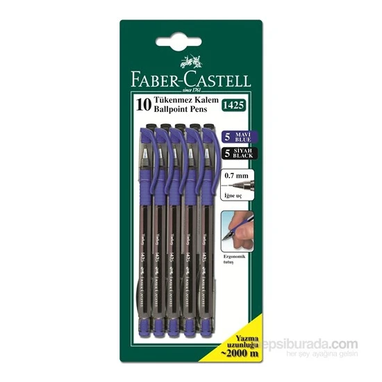 Faber-Castell 1425  2 Renk Tükenmez -5 Siyah+5 Mavi 10'lu (5500142510)