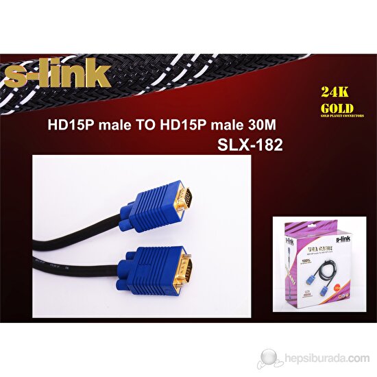 S-Link HD15P Male Projeksiyon VGA Data Kablosu SLX-182(30 Metre)