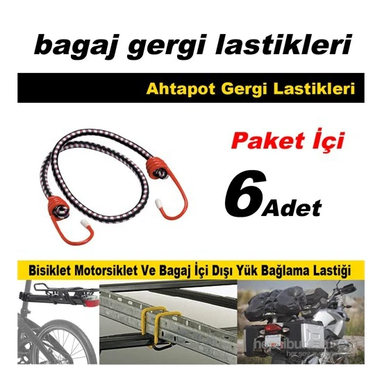 Kancalı Çok Amaçlı Bagaj Yük Bağlama Lastiği 6 Adet 41183