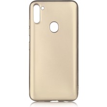 Hesaplı Dünya Samsung Galaxy M11 Kılıf Mat Renkli Esnek Silikon Gold Renk Prm