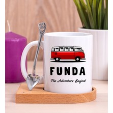 Hediye Dükkanı Kişiye Özel Vosvos Minibüs Tasarımlı Ahşap Altlıklı Beyaz Kupa Bardak