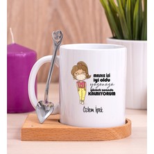 Hediye Dükkanı Kişiye Özel Maske Işi Iyi Oldu Tasarım Esprili Ahşap Altlıklı Beyaz Kupa Bardak