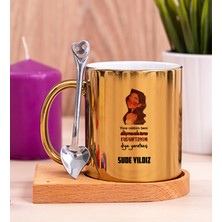 Hediye Dükkanı Kişiye Özel Kudurtayım Diye Tasarım Esprili Ahşap Altlıklı Gold Kupa Bardak