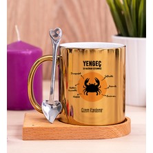 Hediye Dükkanı Kişiye Özel Yengeç Burcuna Hediye Ahşap Altlıklı Gold Kupa Bardak