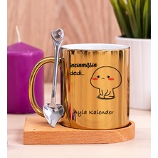 Hediye Dükkanı Kişiye Özel Incinmişsin Dedi Tasarım Esprili Ahşap Altlıklı Gold Kupa Bardak