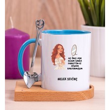 Hediye Dükkanı Kişiye Özel Az Önce Aşık Oldum Tasarım Esprili Ahşap Altlıklı Mavi Kupa Bardak