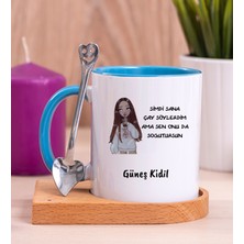 Hediye Dükkanı Kişiye Özel Sen Onu Da Soğutursun Esprili Ahşap Altlıklı Mavi Kupa Bardak