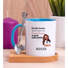 Hediye Dükkanı Kişiye Özel Alışıkın Değilsindir Tasarım Esprili Ahşap Altlıklı Mavi Kupa Bardak