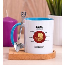 Hediye Dükkanı Kişiye Özel Başak Burcuna Hediye Ahşap Altlıklı Mavi Kupa Bardak