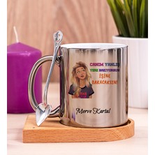 Hediye Dükkanı Kişiye Özel Işine Bakıcaksın Tasarım Esprili Ahşap Altlıklı Silver Kupa Bardak