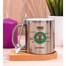 Hediye Dükkanı Kişiye Özel Terazi Burcuna Hediye Ahşap Altlıklı Silver Kupa Bardak