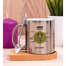 Hediye Dükkanı Kişiye Özel Akrep Burcuna Hediye Ahşap Altlıklı Silver Kupa Bardak