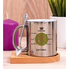 Hediye Dükkanı Kişiye Özel Yay Burcuna Hediye Ahşap Altlıklı Silver Kupa Bardak