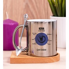 Hediye Dükkanı Kişiye Özel Kova Burcuna Hediye Ahşap Altlıklı Silver Kupa Bardak