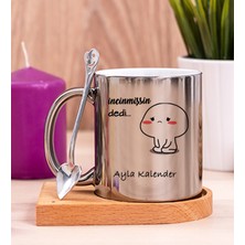 Hediye Dükkanı Kişiye Özel Incinmişsin Dedi Tasarım Esprili Ahşap Altlıklı Silver Kupa Bardak