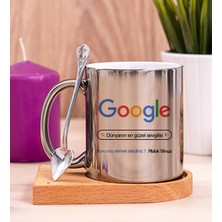 Hediye Dükkanı Kişiye Özel Google Tasarım Esprili Ahşap Altlıklı Silver Kupa Bardak